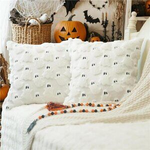 Halloween Ghost Soft Plush Pillow Covers, 18 x 18 Inch Set of 2, Fluffy
